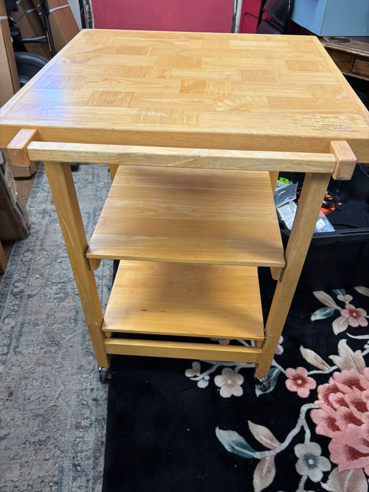 Vintage Butcher Block Kitchen Cart with Shelves – 25x25x36